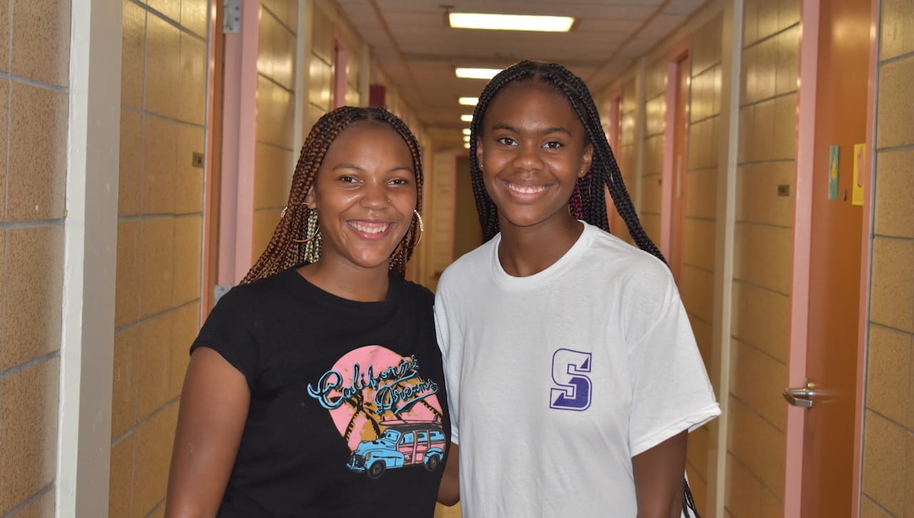 Shania Hemingway (left), a chemistry major, and her twin sister Selina, a biology major, both from Alburtis and in the pre-med program, arrived on campus to participate in the Royals of Color Kickoff. Their classmates will move in on Saturday. The class of 2026 is the most diverse in the history of the University, with 285 incoming students identifying as a person of color.
