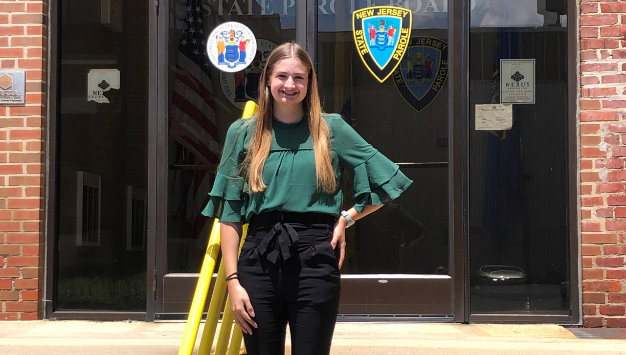 University of Scranton student Sydney Gero stands in front of intern location the New Jersey State Parole Board