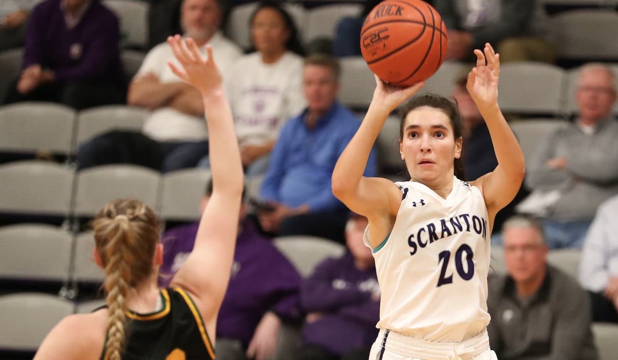 Graduate student Sam Rajza (Plains, Pa./Holy Redeemer), shown, made two two three-pointers to help extend the Lady Royals' lead in the first few minutes of the third quarter. 