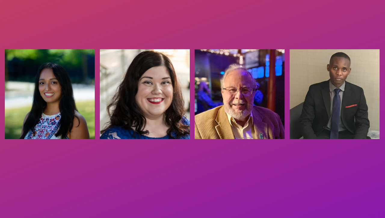 Headshot photos of four featured speakers.