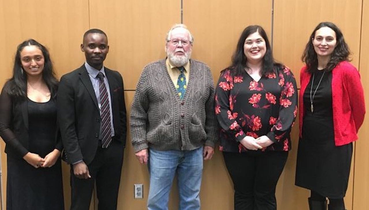 From left: Jenny Gonzalez Monge, STARS program director, Marywood University; Ushu Mukelo, Congolese community of Scranton; Jack McGuigan, retired English teacher and poet; Stephanie Longo, author of regional Italian American history; and Julie Schumacher Cohen, assistant vice president for community engagement and government affairs at The University of Scranton, co-moderator of the program. 