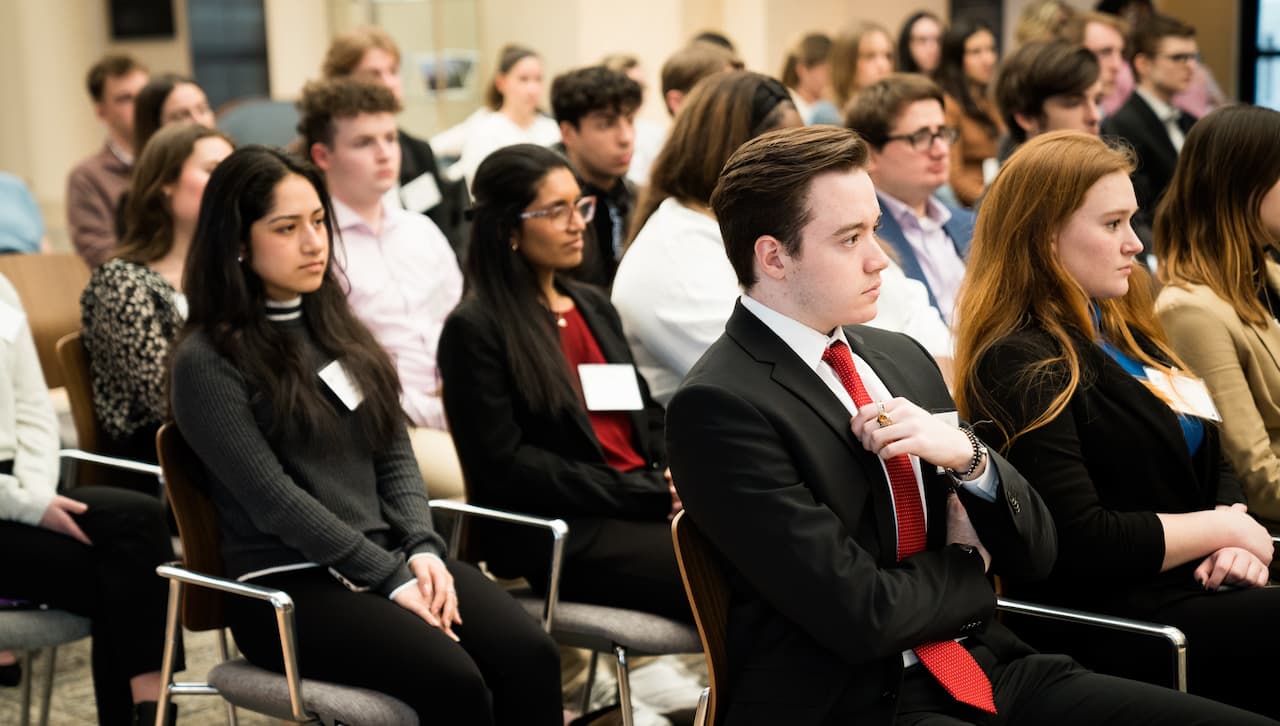 Pre-Law Society students attend an Alumni Law Panel Discussion at the Weinberg Memorial Library in Feb. 2023.