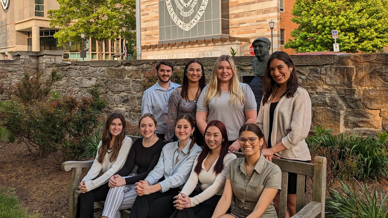 Shown, front row, seated from left: Amelia Alacqua,Abigail Walsh,Kayla Tilwick,Julianna McRell,Mianicole Duverge. Back row: Domenic Scaffidi,Ava Amato,Megan Knecht , Gia Maayan.. Absent from photo: Anna Lunbery, Ashley Kessell, Brooke Haltmeier, Deirdre Meagher, Emma Dougherty, Francesca Failla, Jacob Rogomentick, Joshua Vargas, Kaelan Ellis, Madison Dunlop, Maggie Cygan, Marilyn Keating, Molly Enright, Nora O'Connell, Sheila Miller, Sofia Colucci, Tanner Updyke and Teresa Fernandes.