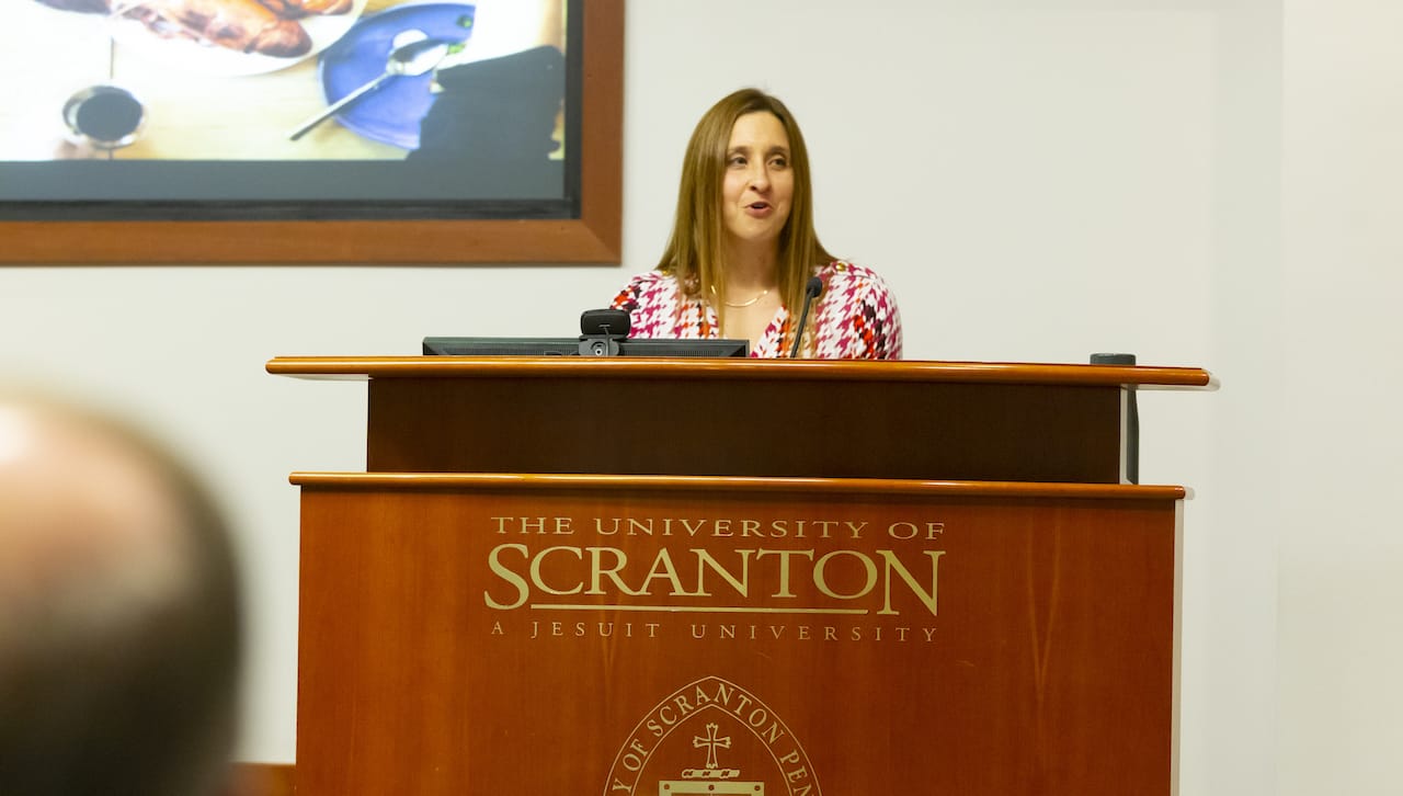 As part of The University of Scranton’s Earth Day events, Nicole Negowetti, managing director of the Plant Based Foods Institute and vice president of Policy and Food Systems at the Plant Based Foods Association, discussed her work with food, climate and culture. The lecture was offered by the University’s Gail and Francis Slattery Center for Ignatian Humanities.