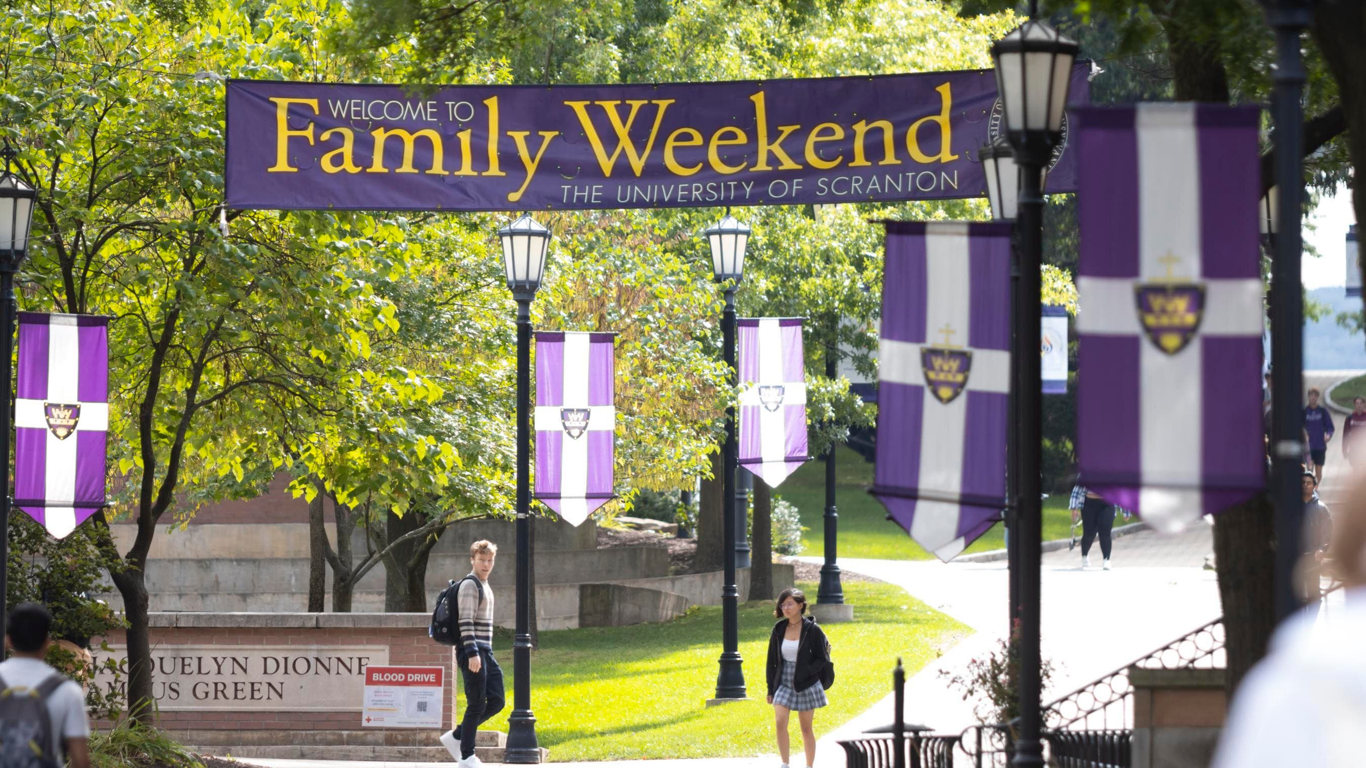A warm welcome awaits visitors at the Family Weekend Hospitality Center Saturday between 9:00 a.m. and 3:30 p.m. at The DeNaples Center, 1st Floor.  Shown is 2022 Family Weekend.