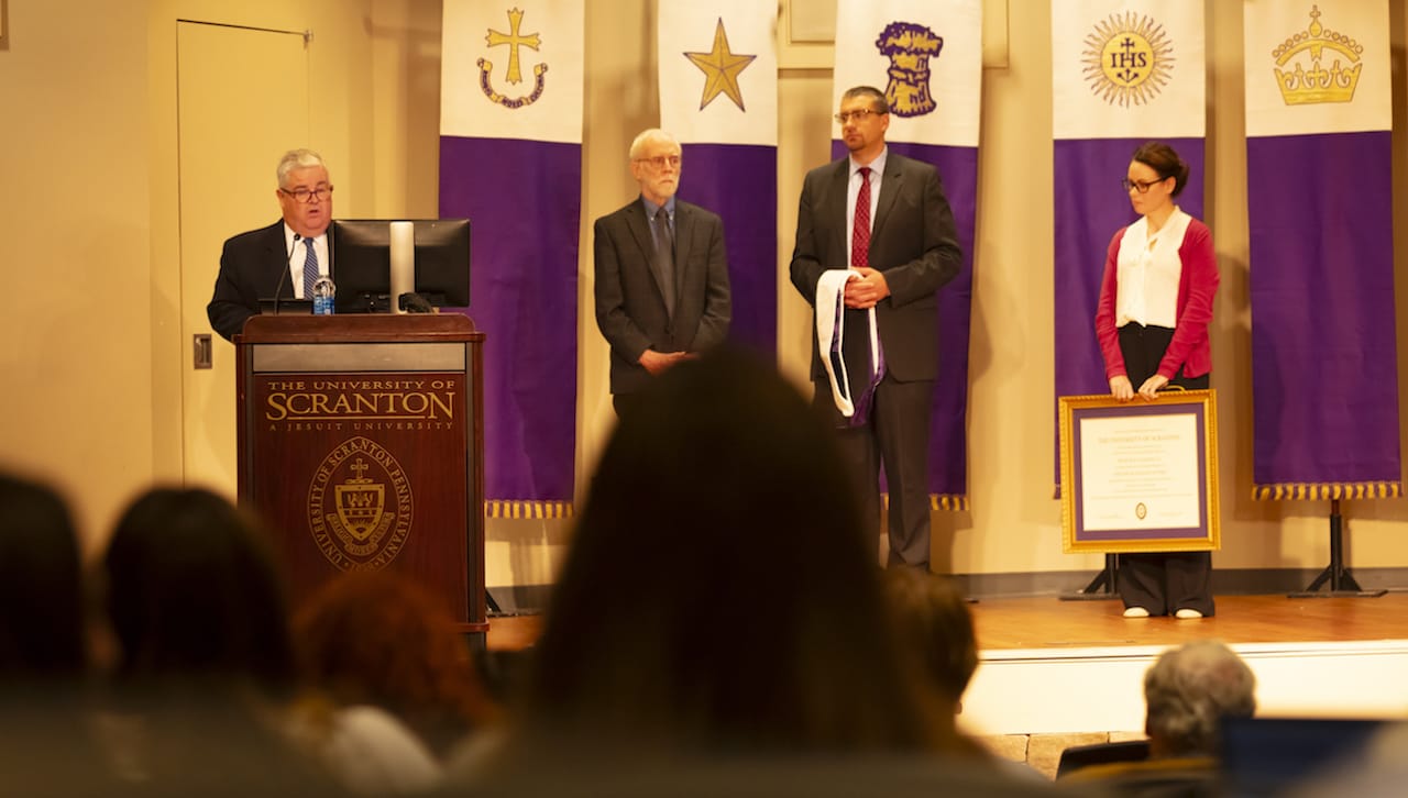 A leading global figure in the field of comparative theology, Francis X. Clooney, S.J., received an honorary degree from The University of Scranton at the Jesuit school’s Slattery Center for Ignatian Humanities Lecture. 