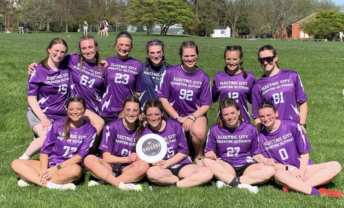 The women of the Electric City Scranton Ultimate team competed in a conference tournament at Haverford College on Sunday, April 14. Photo: @uofs_ecsu