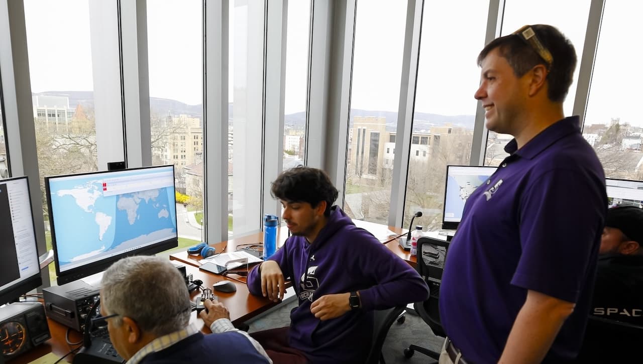 Nathaniel Frissell, Ph.D., (right) associate professor physics and engineering at The University of Scranton, was awarded a National Science Foundation (NSF) grant of $1.8 million to support equipment to further the atmospheric data gathering capabilities of The Ham Radio Science Citizen Investigation (HamSCI) network he has developed across the U.S. and beyond.