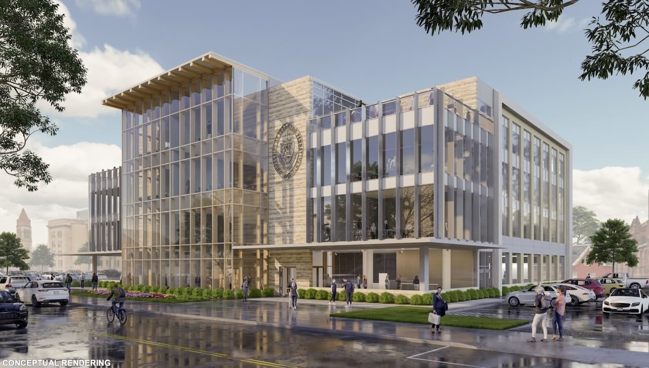 The University of Scranton was awarded a $1,321,980 grant from the Appalachian Regional Commission (ARC) to support its Technology-Driven Transformation in Workforce Development and Innovation project which is expected to involve 159 students, 10 businesses and 137 participants. The grant leverages opportunities for outreach and collaboration that will be created by the August 2025 opening of Robert S. and Marilyn A. Weiss Hall, now under construction. Seen here is a rendering of Weiss Hall.