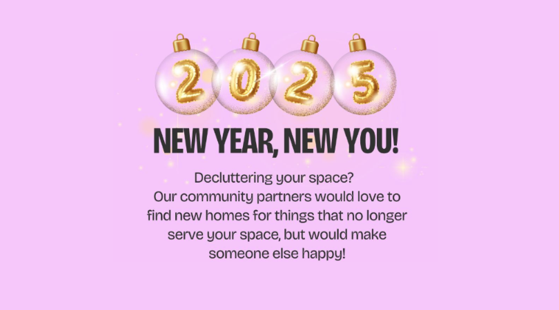 pink background with 2025 inside festive decorations followed by the words New Year, New You
