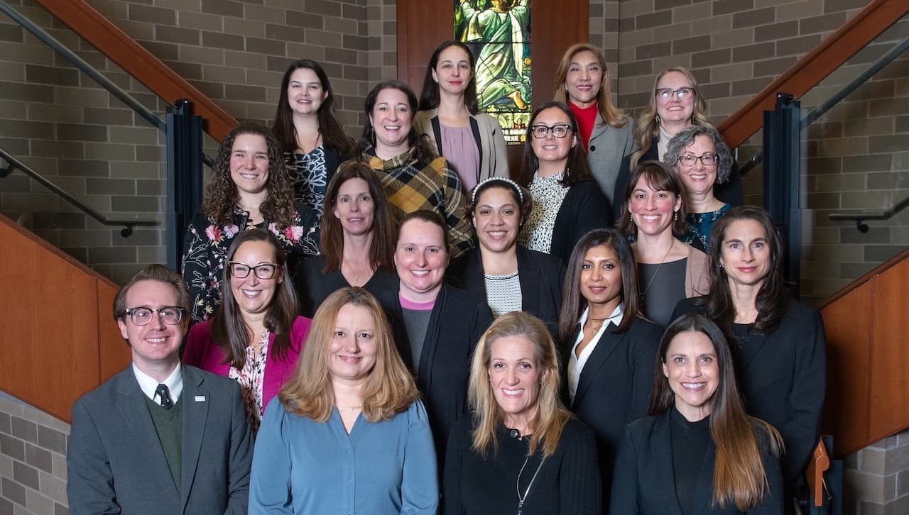 The University of Scranton welcomed the 2025 cohort of students entering Nonprofit Leadership Certificate Program (NLCP). First row, from left: Connor Simon, grants and outreach manager, Wayne County Community Foundation; Jill Avery Stoss, chief operating officer, The Institute; Jessica Freyne, executive director, Providence Pregnancy Center; and Heather Greene, business manager, Jewish Family Services. Second row: Dani Ruhf, chief executive officer and founder, Child Hunger Outreach Partners (CHOP); Alyse Kerr, executive director, Integrative Mind and Body; Christine S. Pirillo, DHA, senior director laboratory medicine, Geisinger Health System; and Tara B. Jones, executive director, Lackawanna River Conservation Association. Third row: Rachael Stark, NEPA program coordinator, Pennsylvania Environmental Council; Eileen Howells, designated institutional administrator, The Wright Center; Helen Schmid, president and chief executive officer, Telespond Senior Services; and Amanda Masters, youth program manager, The Cooperage. Fourth row: Nicole Guzenski, director of programs, The Catherine McAuley Center; Marianne Linko, deputy chief operating officer, The Wright Center for Community Health; and Jennifer Hayes Housel, executive director, Association of Catholic Mental Health Ministers. Fifth row: Jessica Baab, philanthropic services coordinator, The Luzerne Foundation; Pam Anslinger, director of homeownership services, NeighborWorks NEPA; Rossanna Gabriel, executive director, Hazleton Integration Project, Inc.; and Gina Suydam, executive director, Wyoming County Chamber of Commerce.