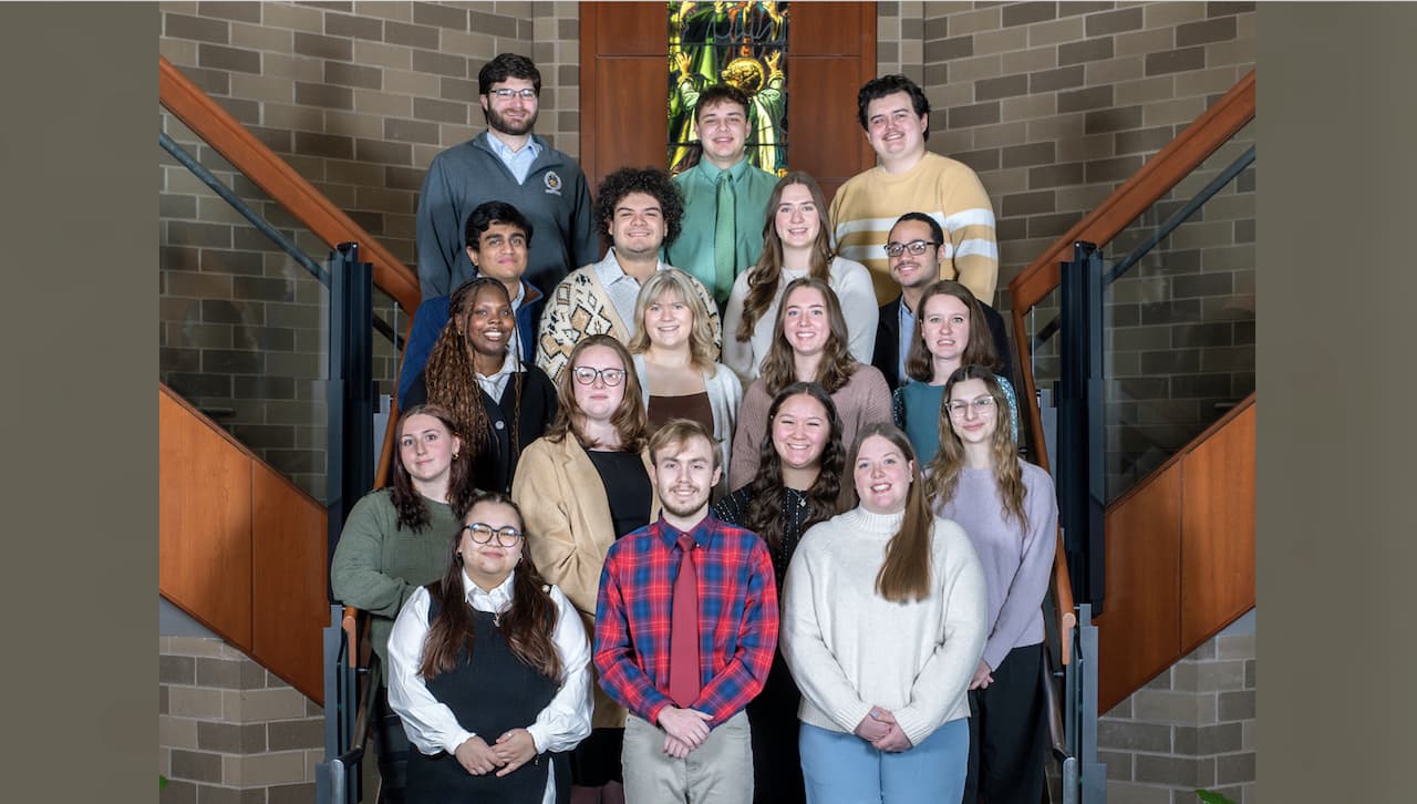 University of Scranton undergraduate and graduate education students are serving as student teachers during the spring semester at 18 schools in the greater Scranton area. First row, from left are: Britney Walsh, Anthony Muclada and Natalie Robinson. Second row: Alexis DeMartino, Erin McLaughlin, Taylor Bachman and Alexandra Dipre. Third row: Jenyah Cunningham, Grace Nitowski, Kayla Sullivan and Jenna Delavan. Fourth row: Devang Patel, Sebastian Andrade, Cecelia Kovatch and Wences De La Cruz Garcia. Fifth row: John McDonough, Joseph Barbera and Zane Price.