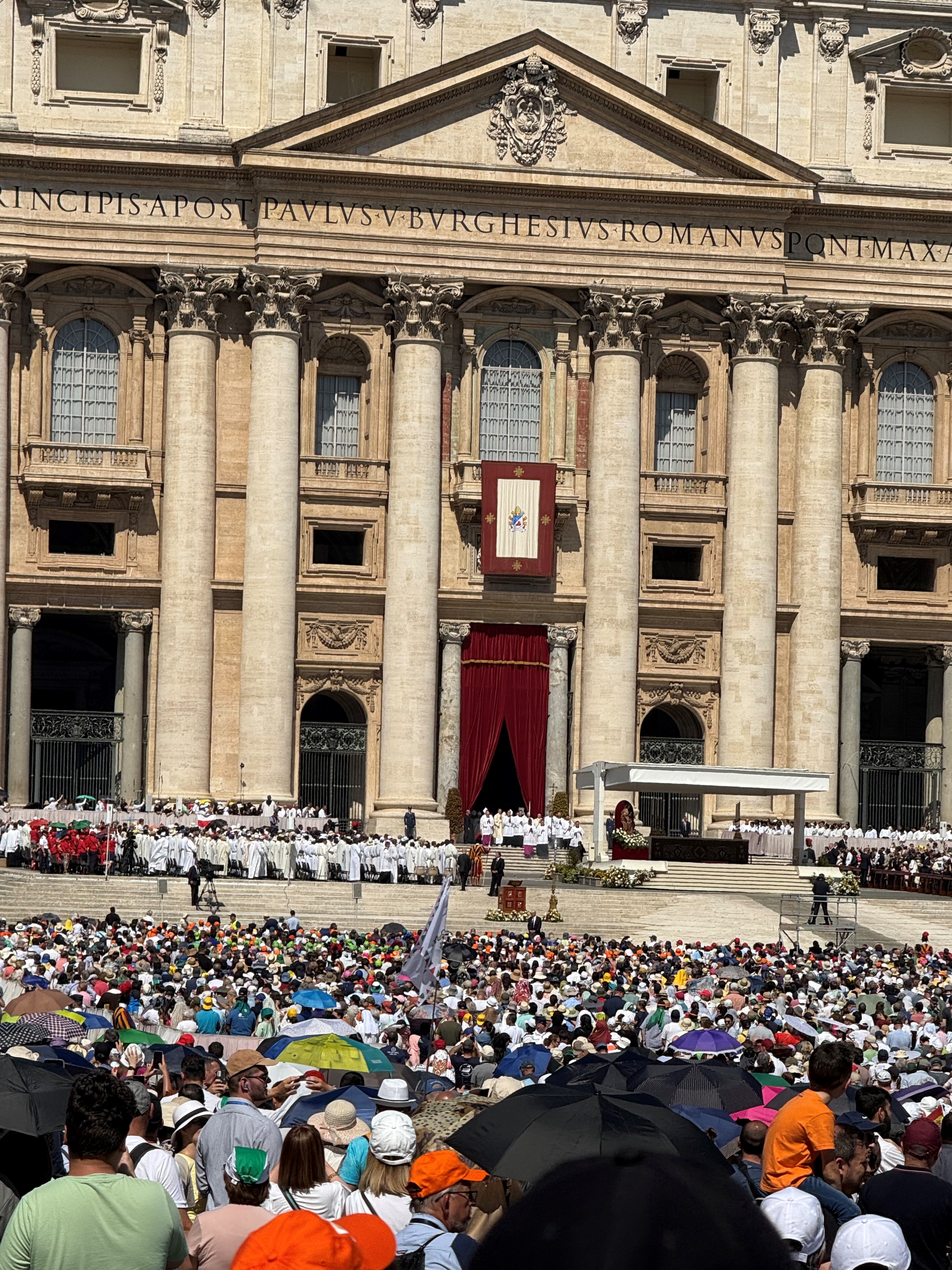 A crowed at St. Peter's Square where Pope Leo the XIV celebrates a Jubilee Mass