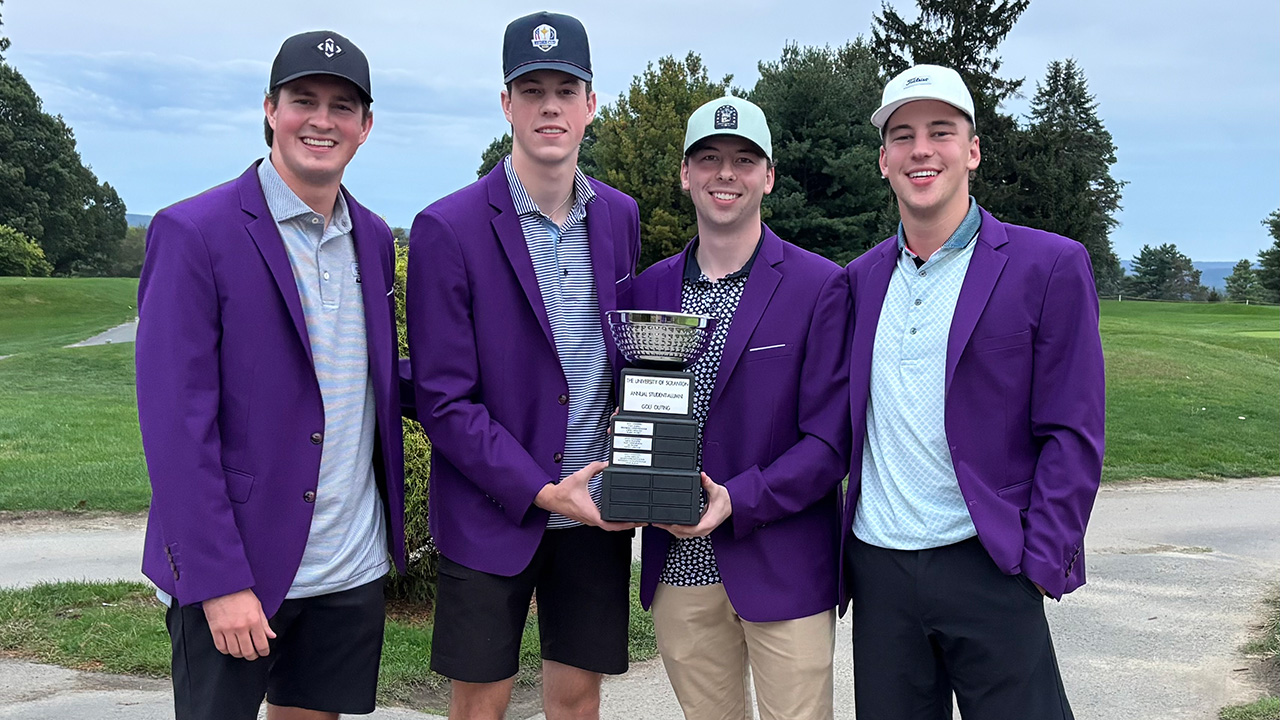 thumbnail for O'Donoghue '24, Neumann '24, O'Donoghue '25 and Neumann '26 Win Fourth Annual Alumni-Student Golf Outing