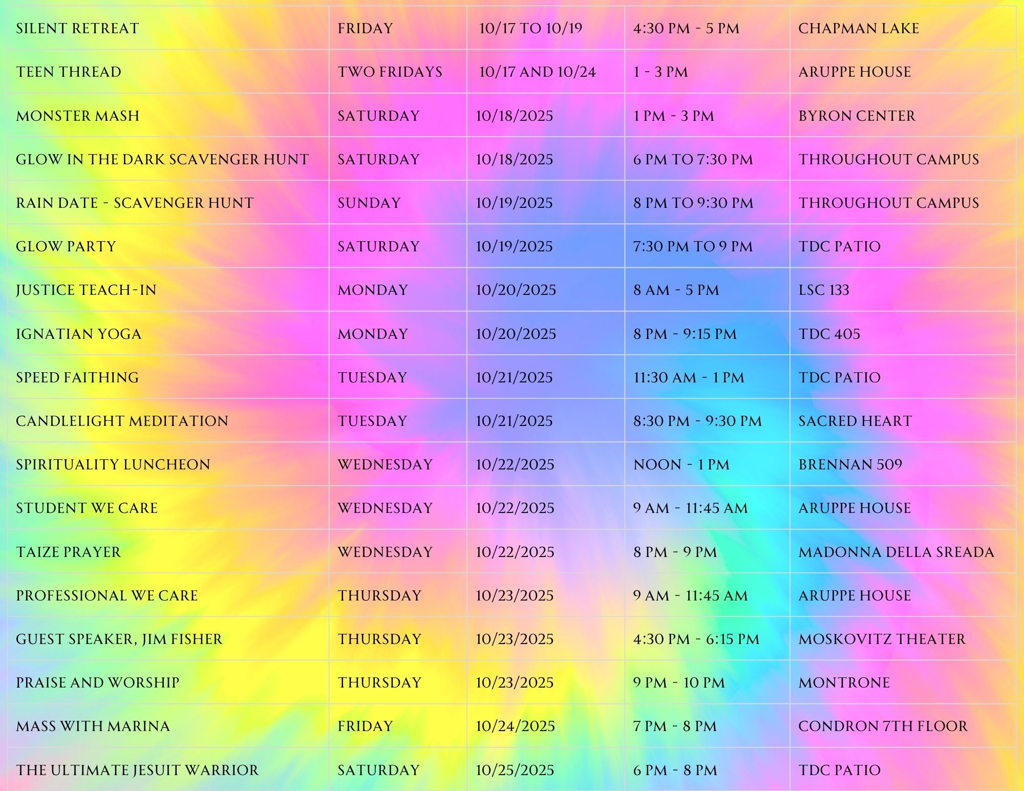 Jesuit Identity Week Schedule of Events