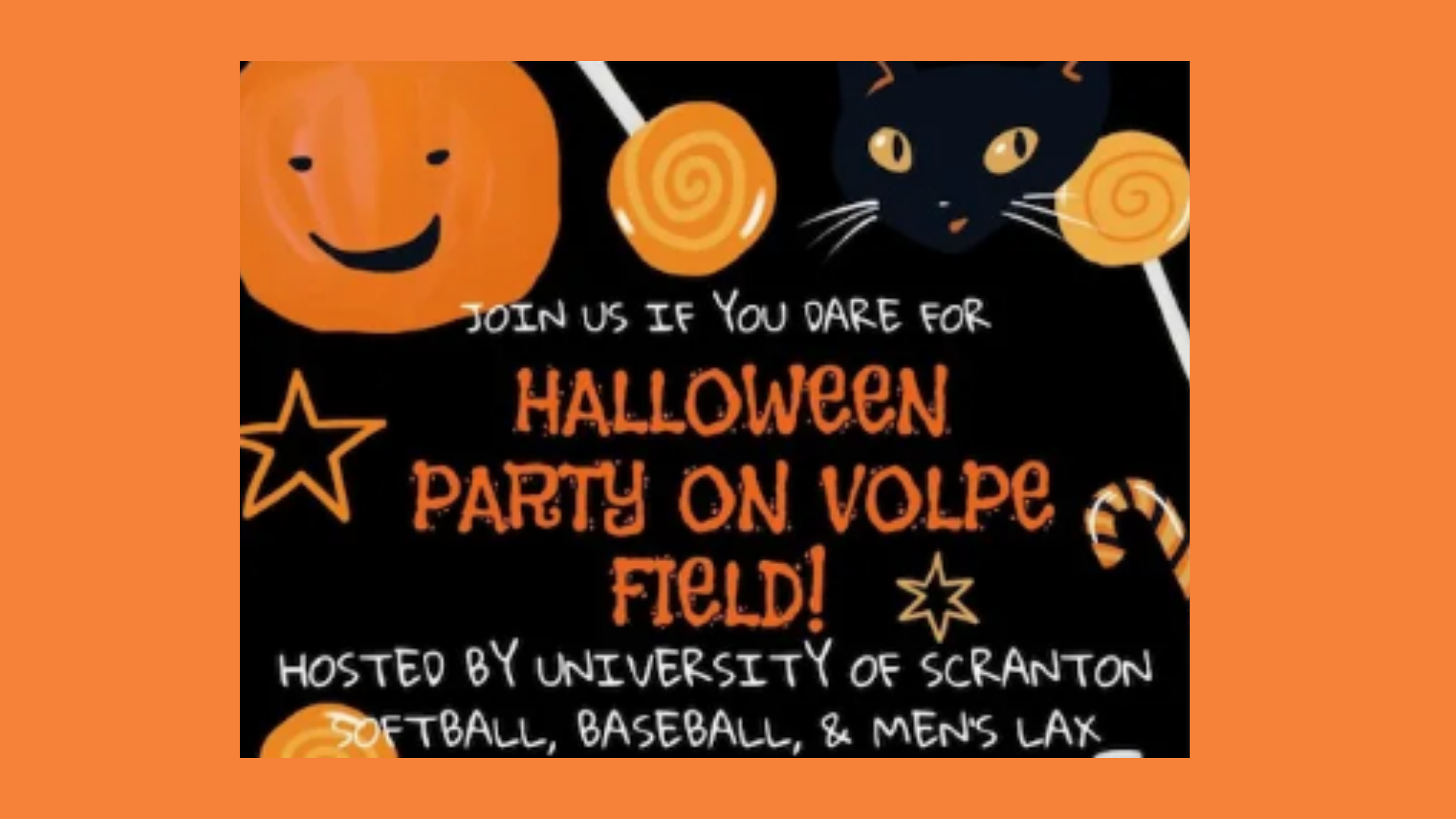 Three of The University of Scranton’s athletic teams will host a Halloween party for area children at Volpe Field on Oct. 27, from 5:30 p.m. to 7:30 p.m.