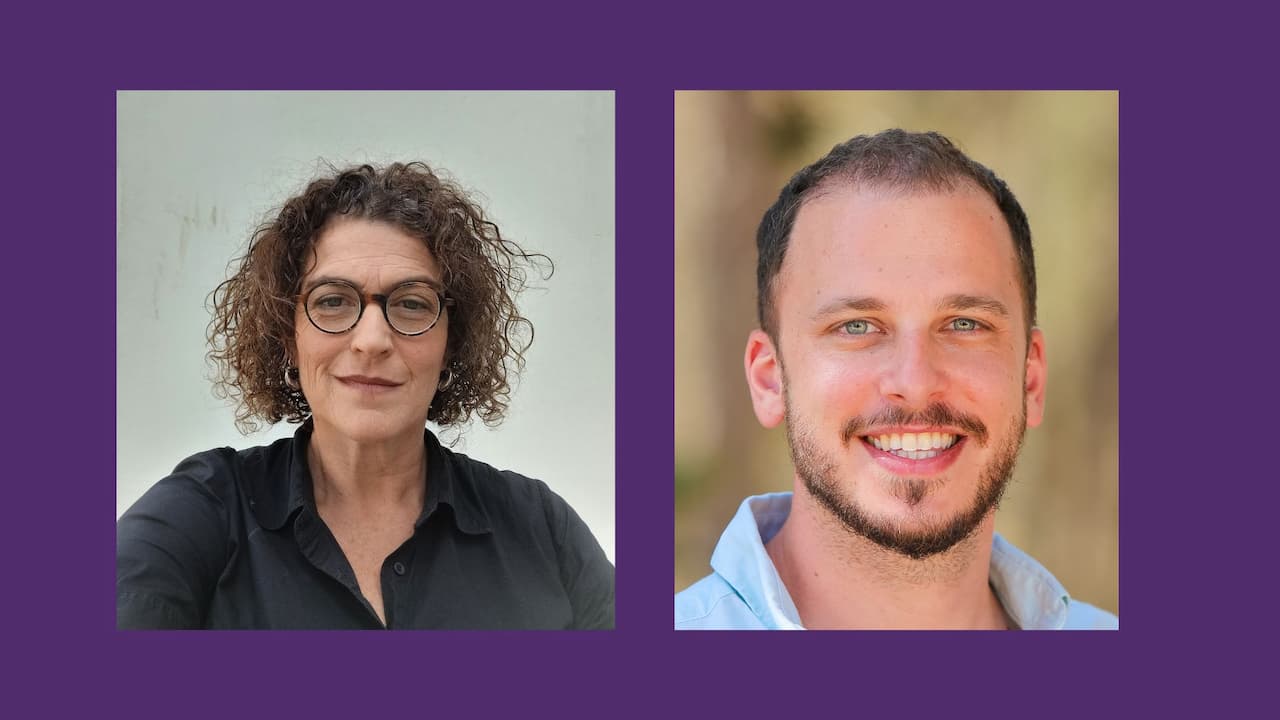 side-by-side headshots of a woman and a man