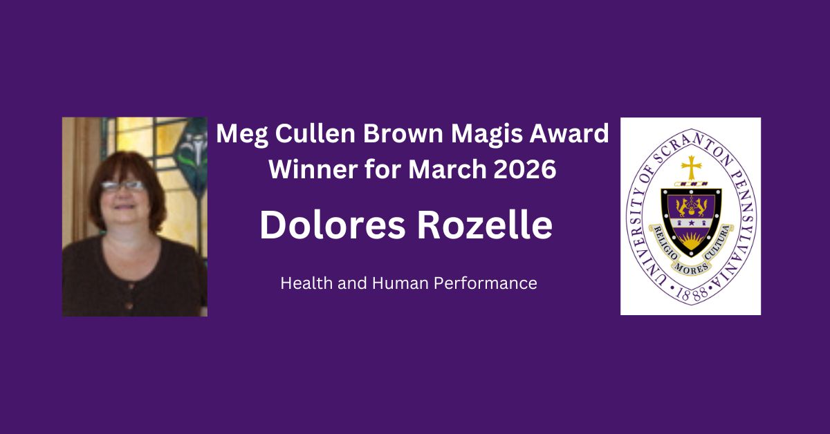 one University of Scranton icon and one photo on a purple background with verbiage