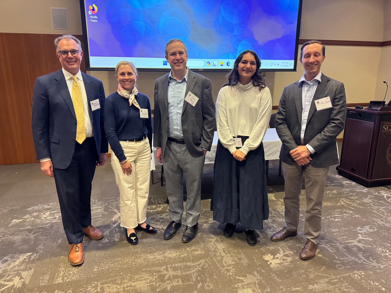 The University of Scranton Health Professions Organization (HPO) and Medical Alumni Council (MAC) hosted a joint event on Monday, May 1 on campus. Alumni presenters, shown from left, included: Bernard Costello III, MD, DMD '91; Katie Zefran, DMD, MPH'16; Scott Peslak, MD, Ph.D. '06; Alexandra Shomali '25 and Thomas Churilla, MD '09.