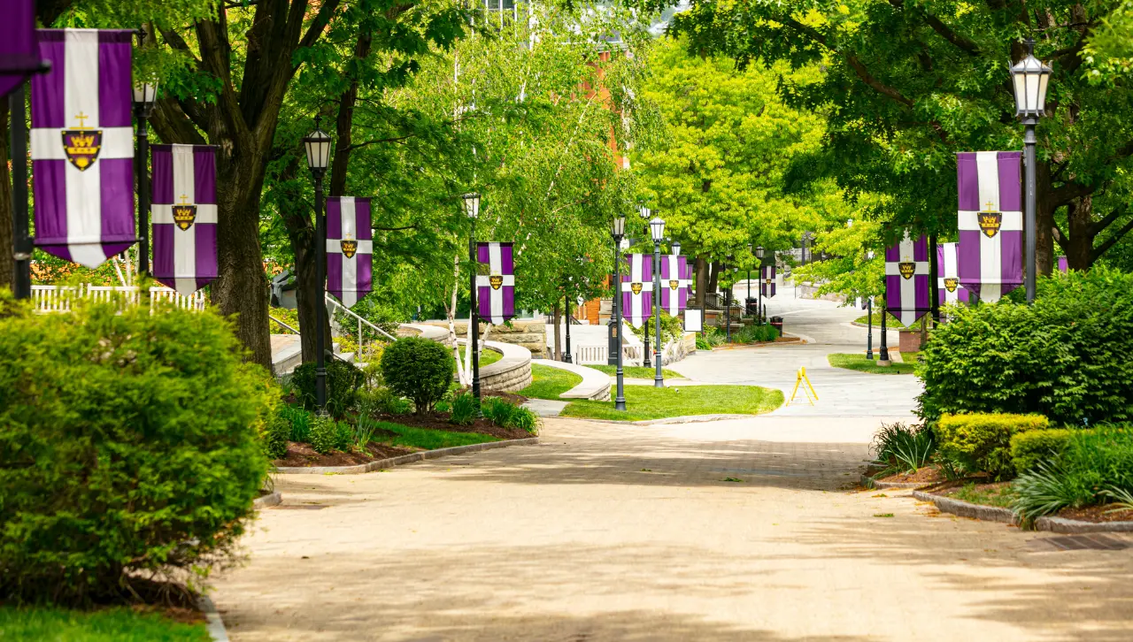 The University of Scranton commons with Scranton flags
